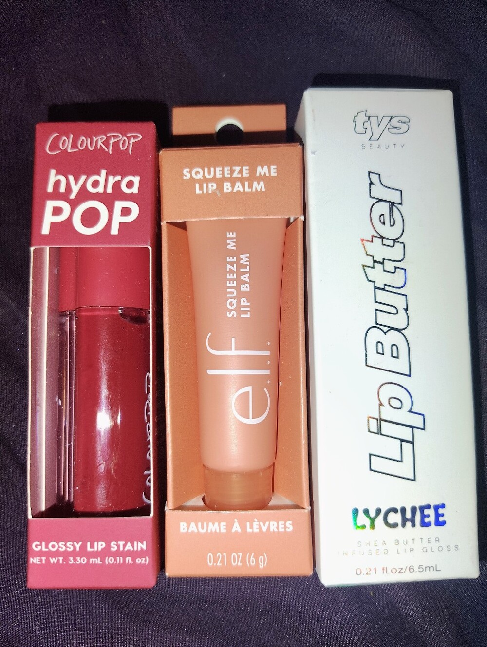 3 Pack Lip Bundle- Colourpop Hydra Pop, Elf Lip Balm, TYS Lychee Lip Butter